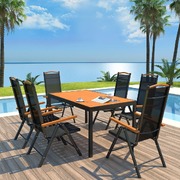 7 Piece Outdoor Dining Set with Folding Chairs Aluminium Black