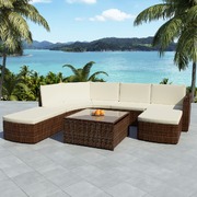 5 Piece Garden Lounge Set with Cushions Poly Rattan Brown