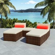 5 Piece Garden Lounge Set with Cushions Poly Rattan Brown