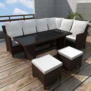 4 Piece Garden Lounge Set with Cushions Poly Rattan Brown