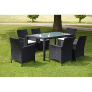 7 Piece Outdoor Dining Set with Cushions Poly Rattan Black