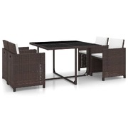 5 Piece Outdoor Dining Set with Cushions Poly Rattan Brown