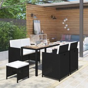 6 Piece Outdoor Dining Set Black Poly Rattan Acacia Wood