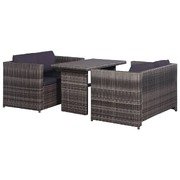 3 Piece Bistro Set Poly with Cushions Rattan Grey