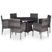 7 Piece Outdoor Dining Set with Cushions Poly Rattan Grey