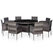 9 Piece Outdoor Dining Set with Cushions Poly Rattan Grey