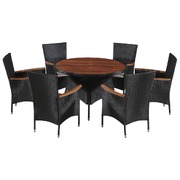 7 Piece Outdoor Dining Set Poly Rattan and Acacia Wood Black