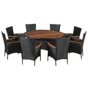 9 Piece Outdoor Dining Set Poly Rattan and Acacia Wood Black