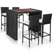 5 Piece Outdoor Bar Set Poly Rattan and Acacia Wood Black