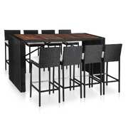 9 Piece Outdoor Bar Set Poly Rattan and Acacia Wood Black