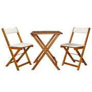 3 Piece Folding Bistro Set with Cushions Solid Acacia Wood