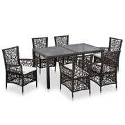 7 Piece Outdoor Dining Set Poly Rattan Brown