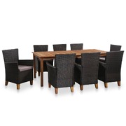 9 Piece Outdoor Dining Set Poly Rattan Black and Brown