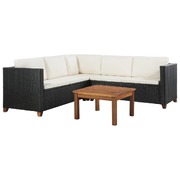 4 Piece Garden Lounge Set with Cushions Poly Rattan Black