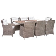 9 Piece Outdoor Dining Set with Cushions Poly Rattan Brown