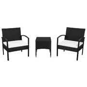 3 Piece Bistro Set with Cushions Poly Rattan Black