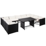 10 Piece Garden Lounge Set with Cushions Poly Rattan Black