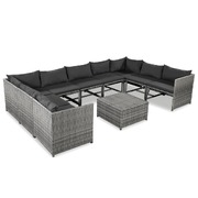 10 Piece Garden Lounge Set with Cushions Poly Rattan Grey