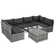 7 Piece Garden Lounge Set with Cushions Poly Rattan Grey