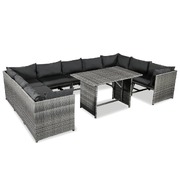 10 Piece Garden Lounge Set with Cushions Poly Rattan Grey