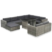 10 Piece Garden Lounge Set with Cushions Poly Rattan Grey