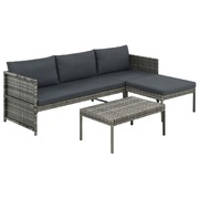 3 Piece Garden Lounge Set with Cushions Poly Rattan Grey