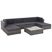 7 Piece Garden Lounge Set with Cushions Poly Rattan Grey