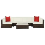 7 Piece Garden Lounge Set with Cushions Poly Rattan Brown