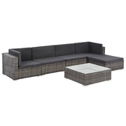 6 Piece Garden Lounge Set with Cushions Poly Rattan Grey