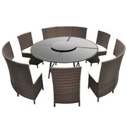 7 Piece Outdoor Dining Set with Cushions Poly Rattan Brown