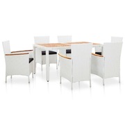 7 Piece Outdoor Dining Set Poly Rattan White