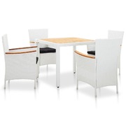 5 Piece Outdoor Dining Set Poly Rattan White