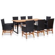 9 Piece Outdoor Dining Set Poly Rattan and Acacia Wood Black