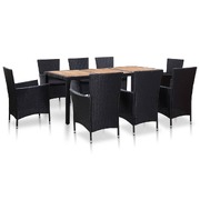 9 Piece Outdoor Dining Set with Cushions Poly Rattan Black