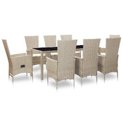 9 Piece Outdoor Dining Set with Cushions Poly Rattan Beige