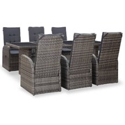 7 Piece Outdoor Dining Set with Cushions Poly Rattan Grey