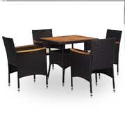 5 Piece Outdoor Dining Set Black Poly Rattan and Acacia Wood