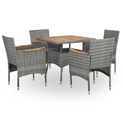 5 Piece Outdoor Dining Set Grey Poly Rattan and Acacia Wood