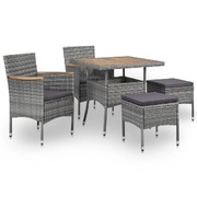 5 Piece Outdoor Dining Set Grey Poly Rattan and Acacia Wood