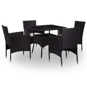 5 Piece Outdoor Dining Set Black Poly Rattan and Glass