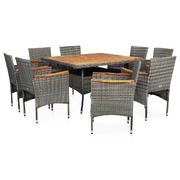 9 Piece Outdoor Dining Set Grey Poly Rattan and Acacia Wood