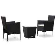 3 Piece Bistro Set Poly Rattan and Tempered Glass Black