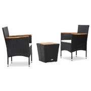 3 Piece Bistro Set Poly Rattan and Solid Acacia Wood Black