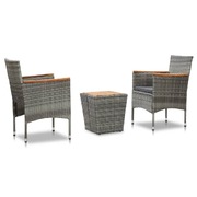 3 Piece Bistro Set Poly Rattan and Solid Acacia Wood Grey