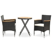 3 Piece Garden Bistro Set Poly Rattan and Solid Acacia Wood Black