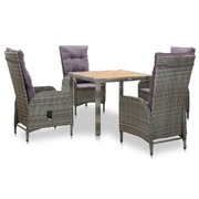 5 Piece Outdoor Dining Set Poly Rattan and Acacia Wood Grey