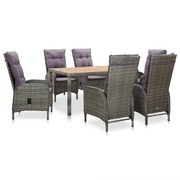 7 Piece Outdoor Dining Set Poly Rattan and Acacia Wood Grey