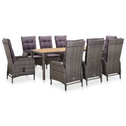 9 Piece Outdoor Dining Set Poly Rattan and Acacia Wood Grey