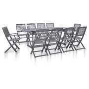 11 Piece Garden Dining Set Solid Acacia Wood Grey