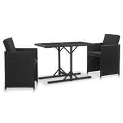 3 Piece Outdoor Dining Set with Cushions Poly Rattan Black